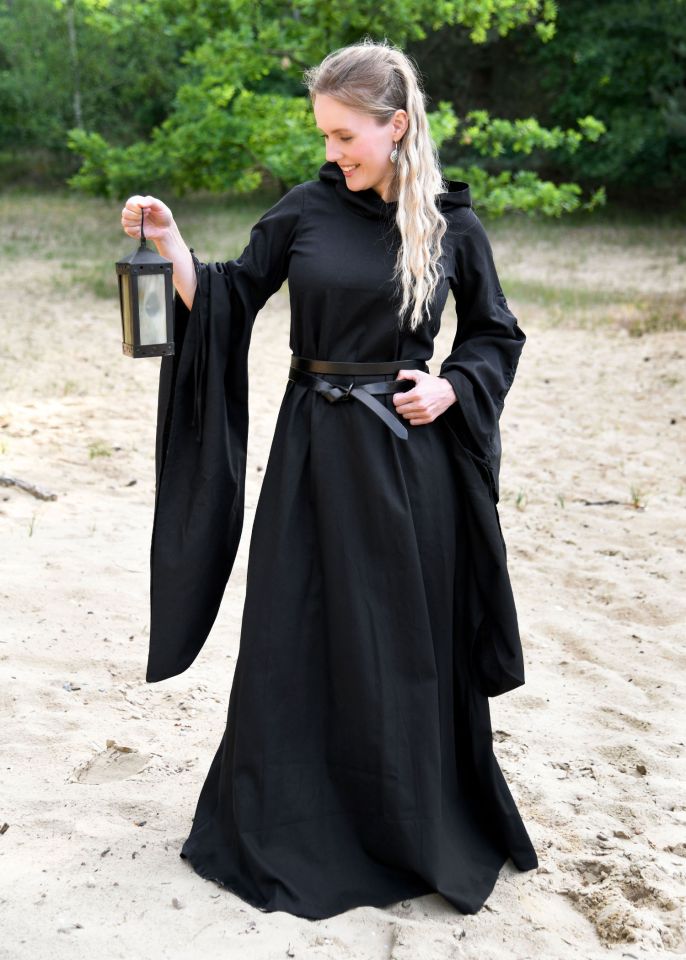 Robe médiévale Isra avec capuche, noire M 3