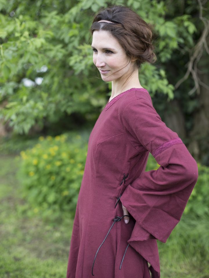 Robe médiévale manches trompette, en rouge/bordeaux XXL 3