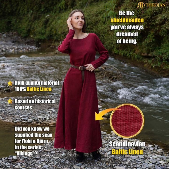Robe viking Helga en lin bordeaux 3