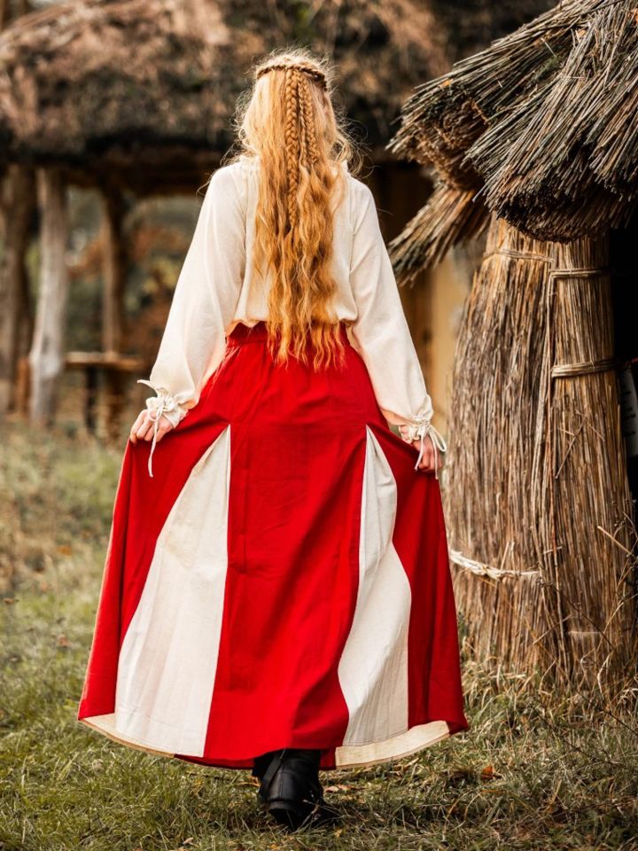 Jupé médiévale bicolore rouge- écrue 3