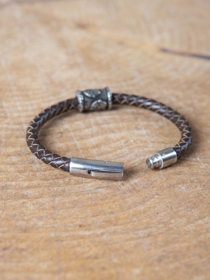 Bracelet en cuir tressé avec perle viking "Corbeaux d'Odin" 3