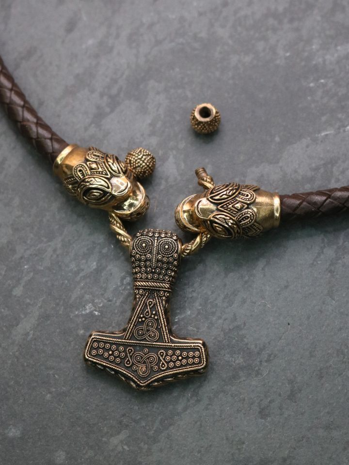 Collier en cuir avec marteau de Thor bronze 3