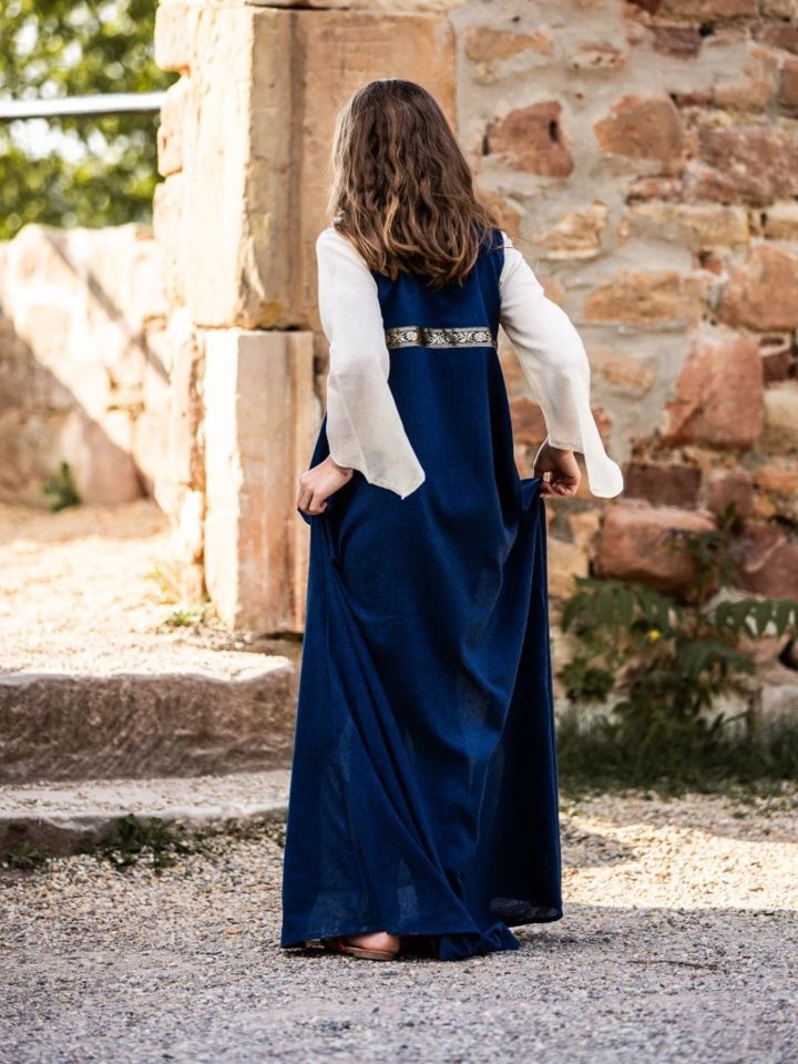 Robe médiévale "Piccolina" en bleu et écru 116 3
