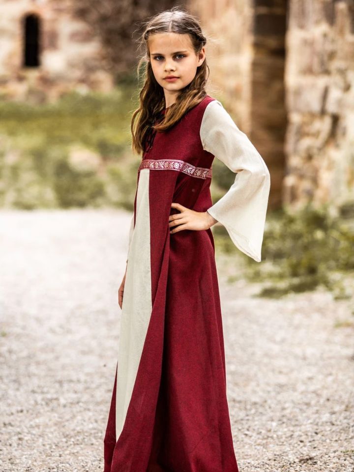 Robe médiévale "Piccolina" en rouge et écru 116 3