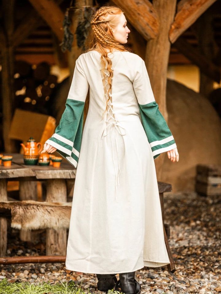 Robe médiévale Dorothea écrue/verte M 3