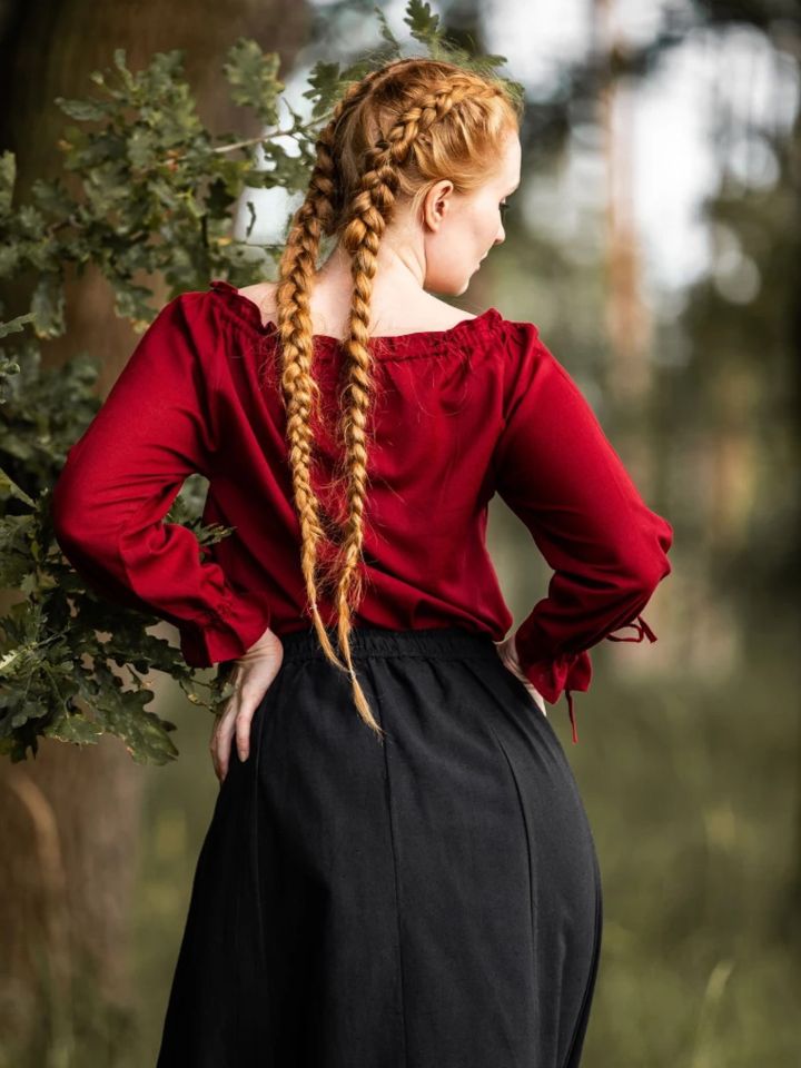 Blouse avec cordon de laçage, en rouge 3