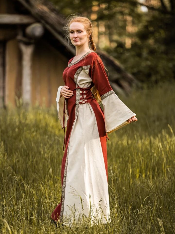 Robe médiévale bicolore à galons L 3