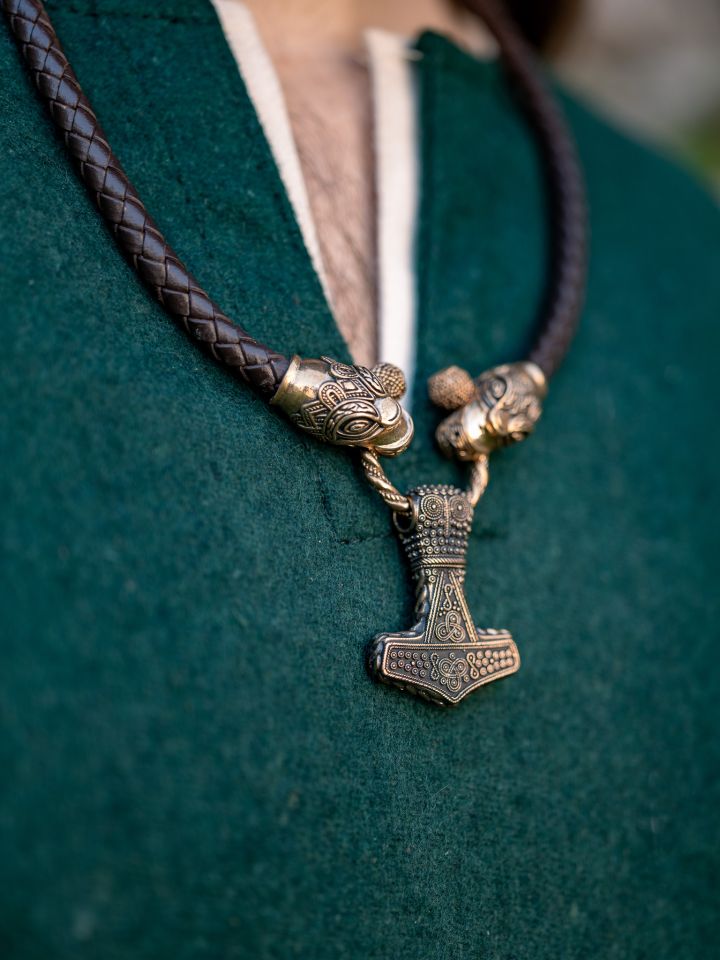 Collier en cuir avec marteau de Thor bronze 4
