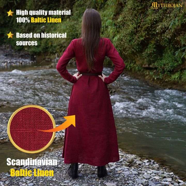 Robe viking Helga en lin bordeaux 4