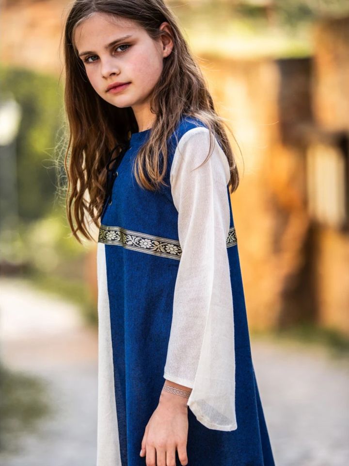Robe médiévale "Piccolina" en bleu et écru 116 4