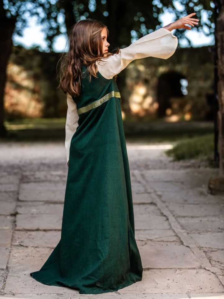 Robe médiévale "Piccolina" en vert et écru 116 4