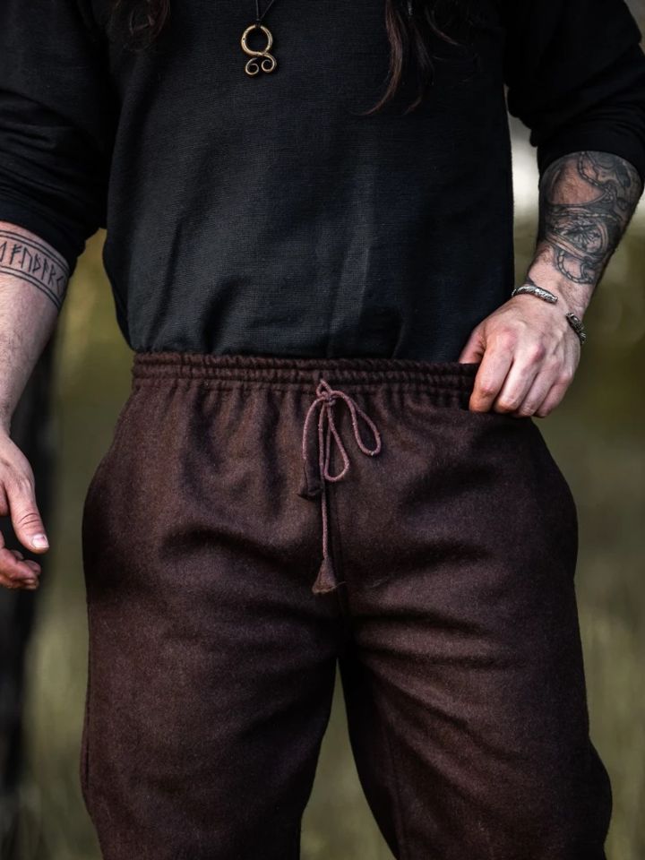 Pantalon médiéval en laine, marron 4