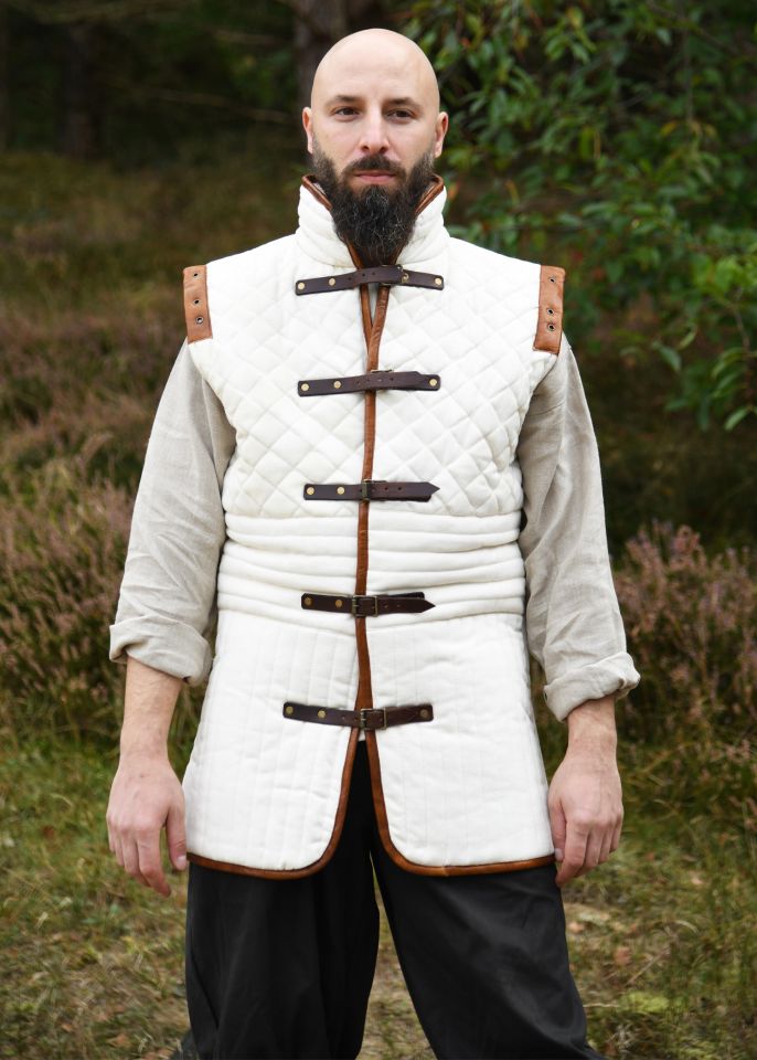 Gambison long avec manches amovibles écru-marron 4