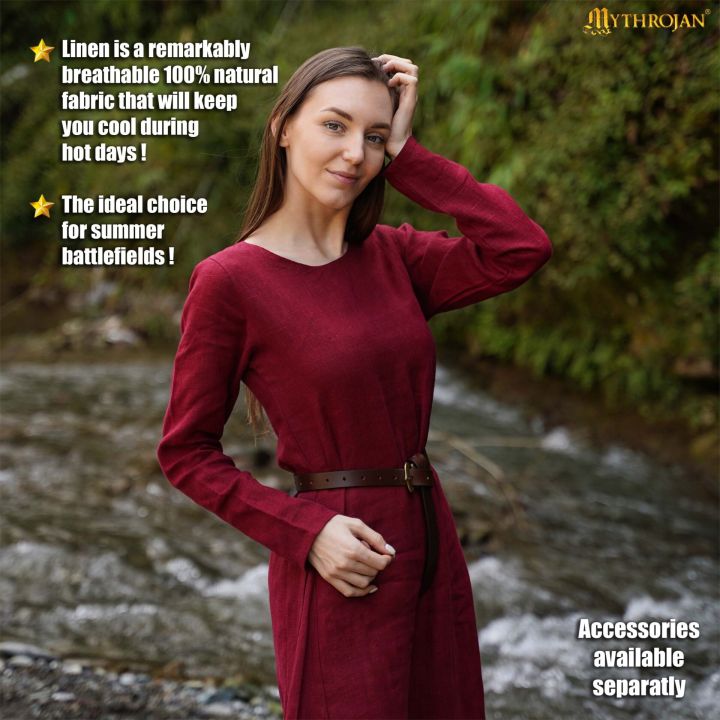 Robe viking Helga en lin bordeaux 5