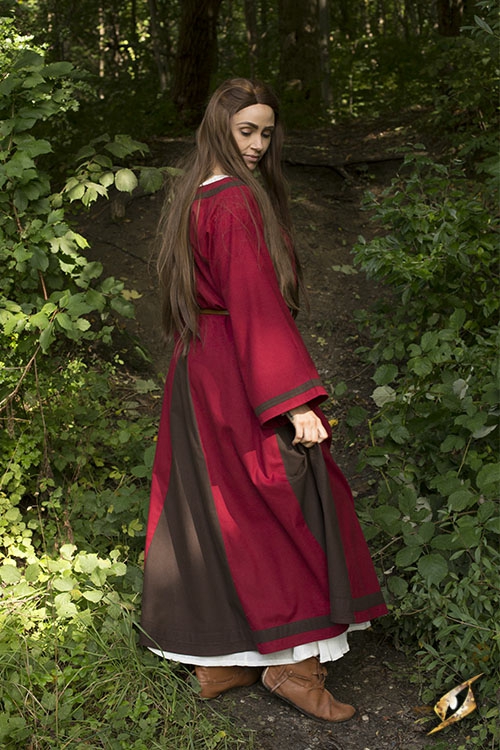 Robe médiévale Astride bicolore en marron et rouge 5