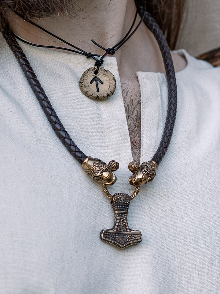 Collier en cuir avec marteau de Thor bronze 5