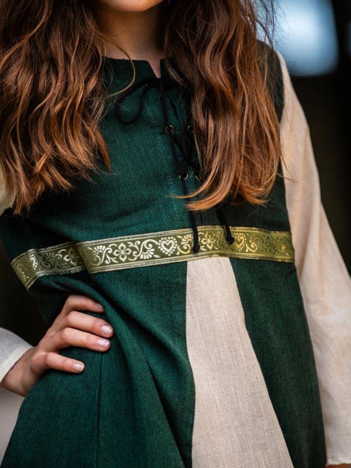 Robe médiévale "Piccolina" en vert et écru 116 5