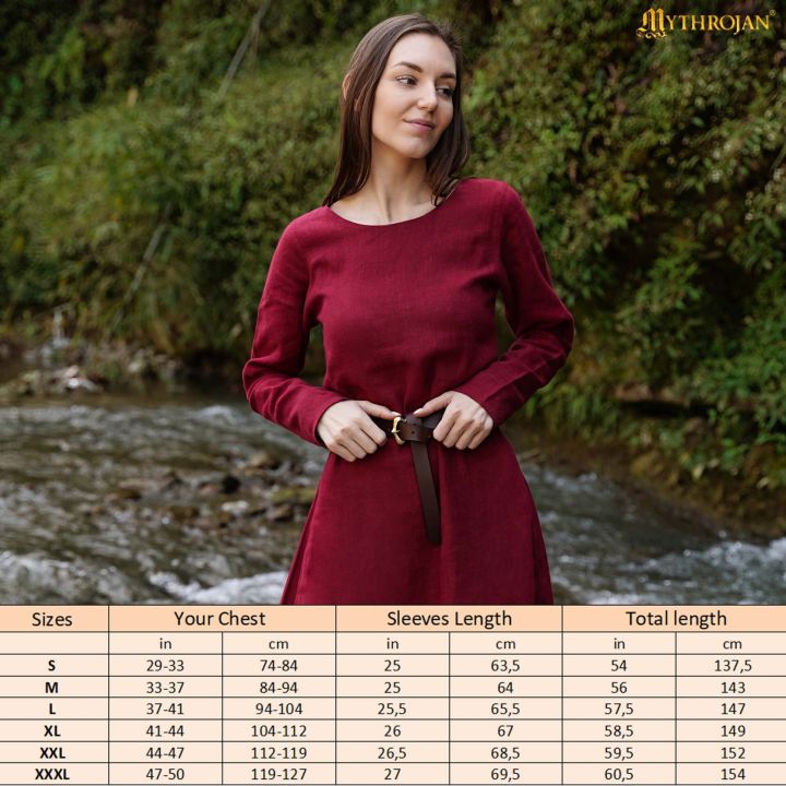 Robe viking Helga en lin bordeaux 6