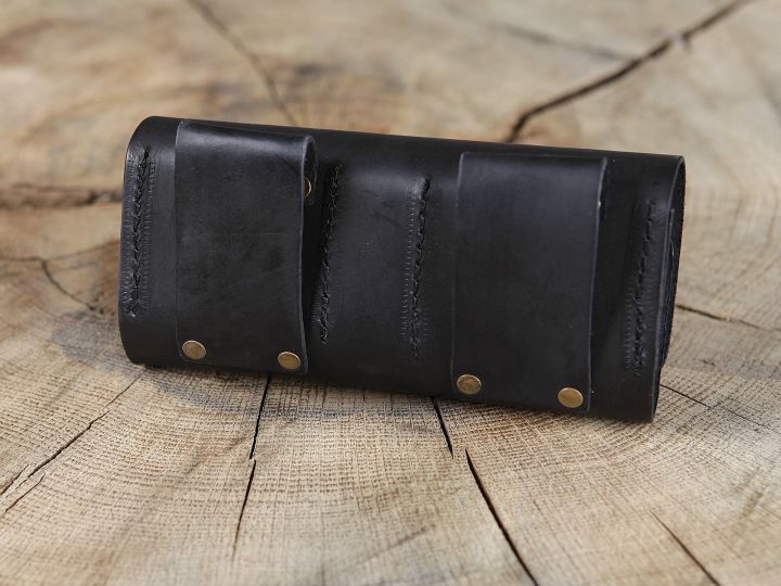 Sacoche de ceinture en cuir et ses cinq flacons noir 6