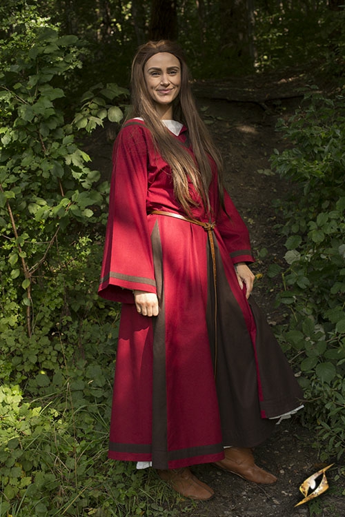 Robe médiévale Astride bicolore en marron et rouge 6