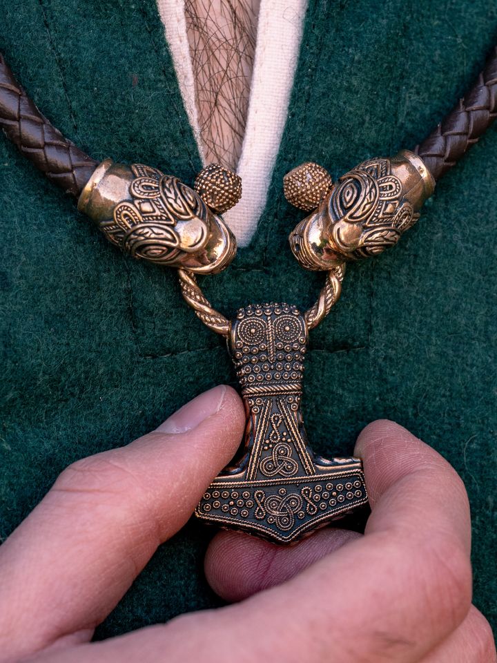 Collier en cuir avec marteau de Thor bronze 6