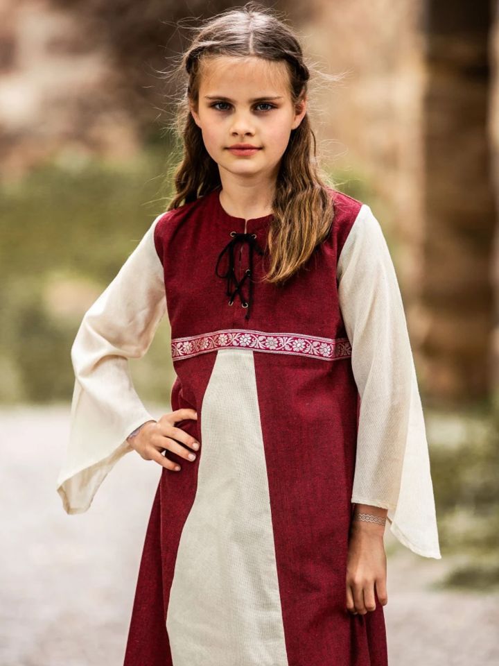 Robe médiévale "Piccolina" en rouge et écru 116 6