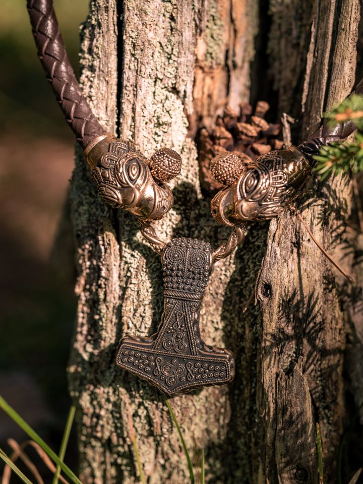 Collier en cuir avec marteau de Thor bronze 7
