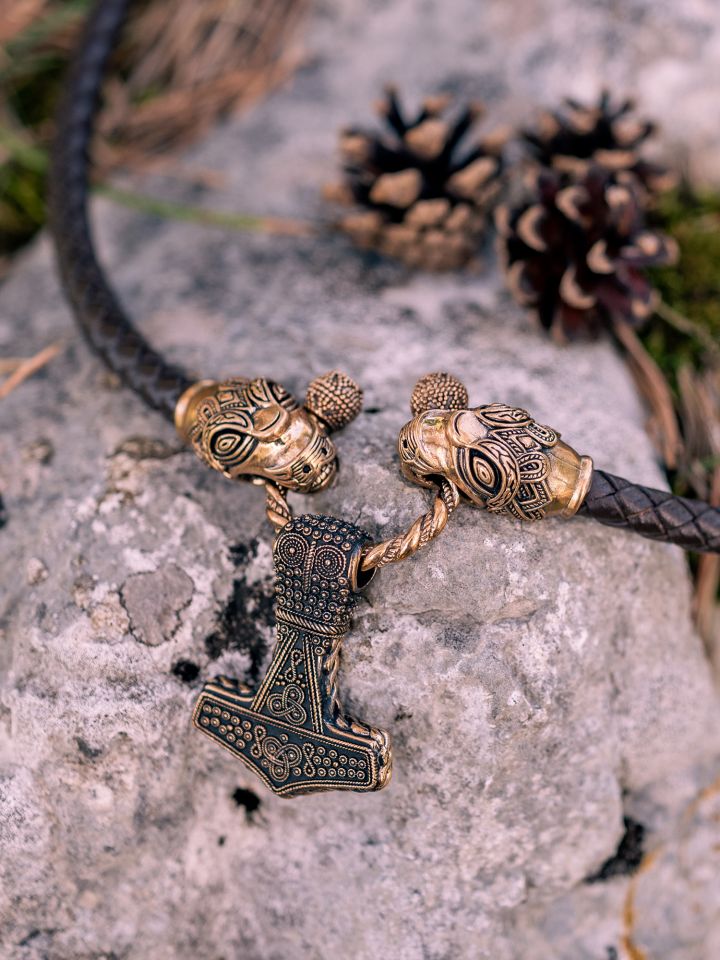 Collier en cuir avec marteau de Thor bronze 8