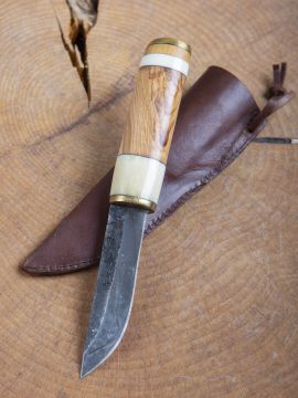 Couteau médiéval avec manche en bois et os