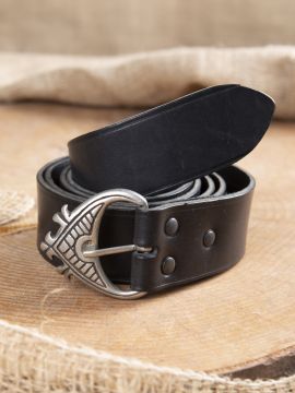 Ceinture en cuir noir extra longue