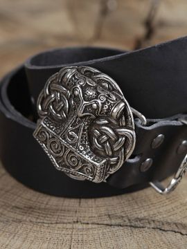 Ceinture en cuir avec boucle Marteau de Thor, en noir