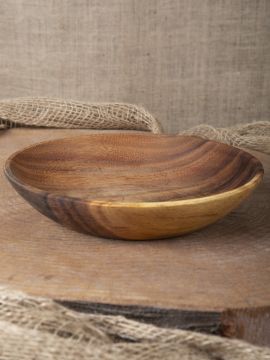 Assiette à soupe ronde en bois d'acacia