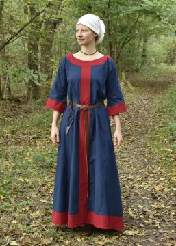 Robe médiévale Radegonde bleue-rouge