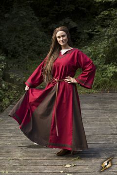 Robe médiévale Astride bicolore en marron et rouge XXL/XXXL