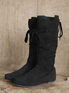 Bottes médiévales en cuir chamoisé à lacets, en noir 47