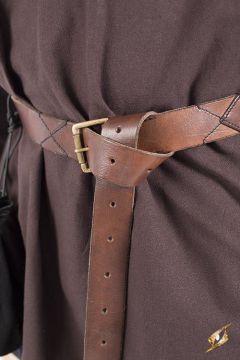 Ceinture longue avec surpiqûres marron